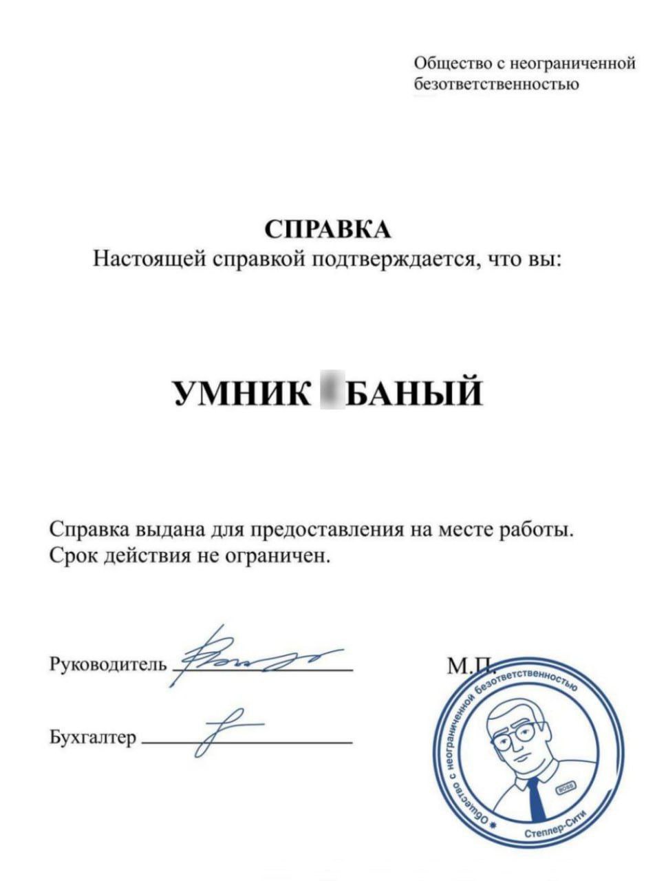 Настоящей справкой подтверждается, что вы умник баный