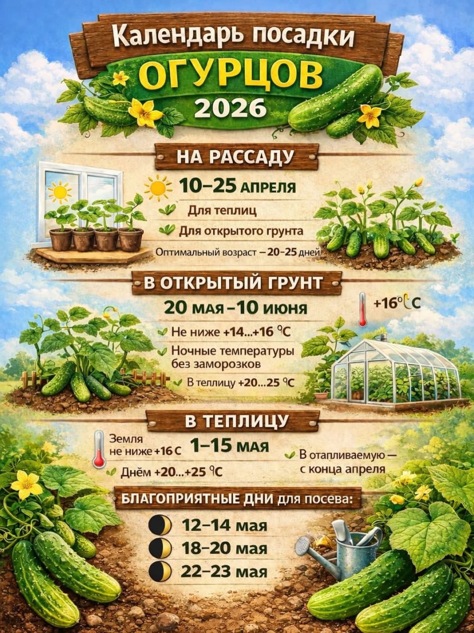 Когда сажать огурцы в 2026 году, чтобы были хрустящие 3 Когда сажать огурцы в 2026 году, чтобы были хрустящие и без пустоцвета?🥒👉 Дача | INFOPULSE