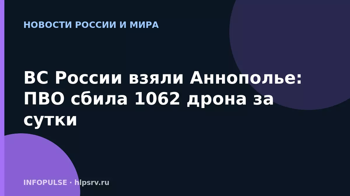 ВС России взяли Аннополье: ПВО сбила 1062 дрона за сутки